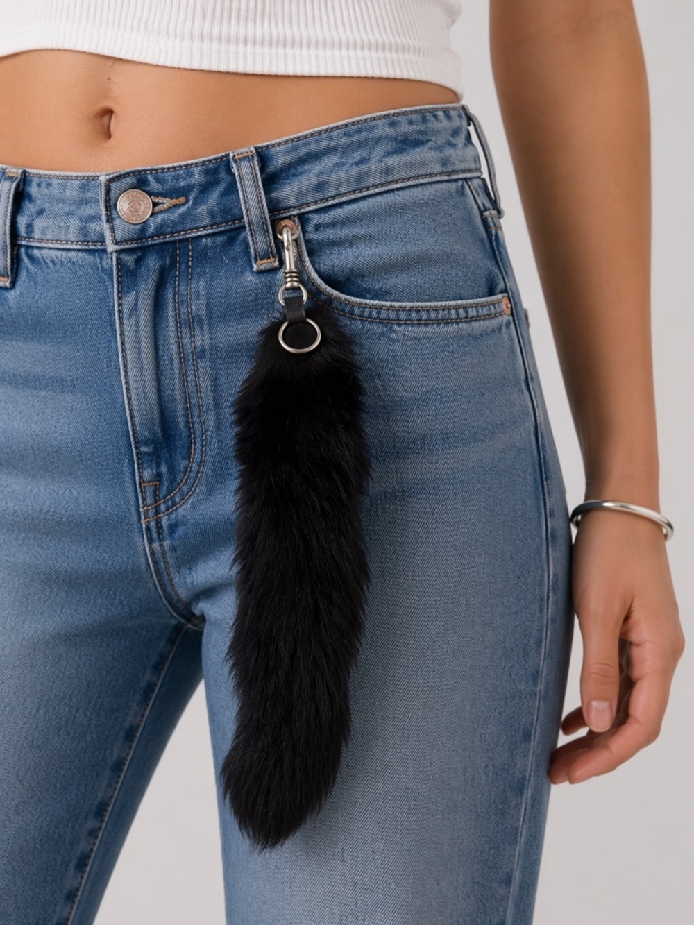 Celine Phoebe Philo Black Fox Fur Tail Bag Charm/Key Chain/Accessory